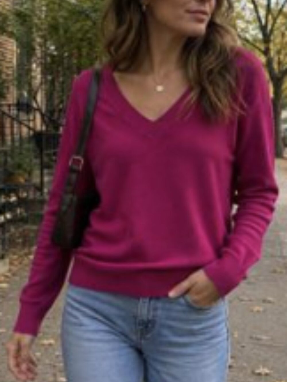 Banana Republic V-Neck Sweater Fuchsia Magenta Medium Silk Cashmere Luxury